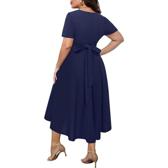 Women's Plus Size High Low Dress Wedding Guest Semi Formal Pockets - Picture 3 of 5
